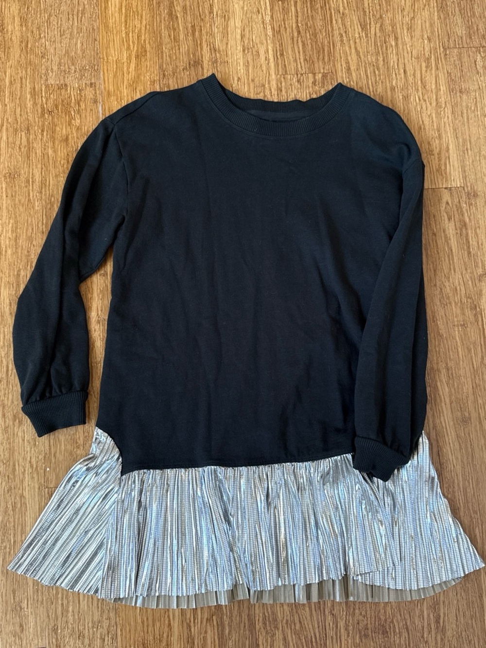 Pilcro Black Knit Top with Silver Pleated Hem